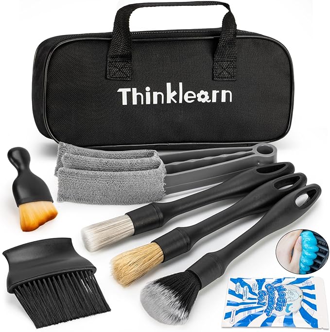 Car Detailing Kit, Car Interior Detailing Kit, Including 7Pcs Auto Detailing Brushs and 200g Cleaning Gel (25% More Than 160g) Storage Bag, Car Accessories