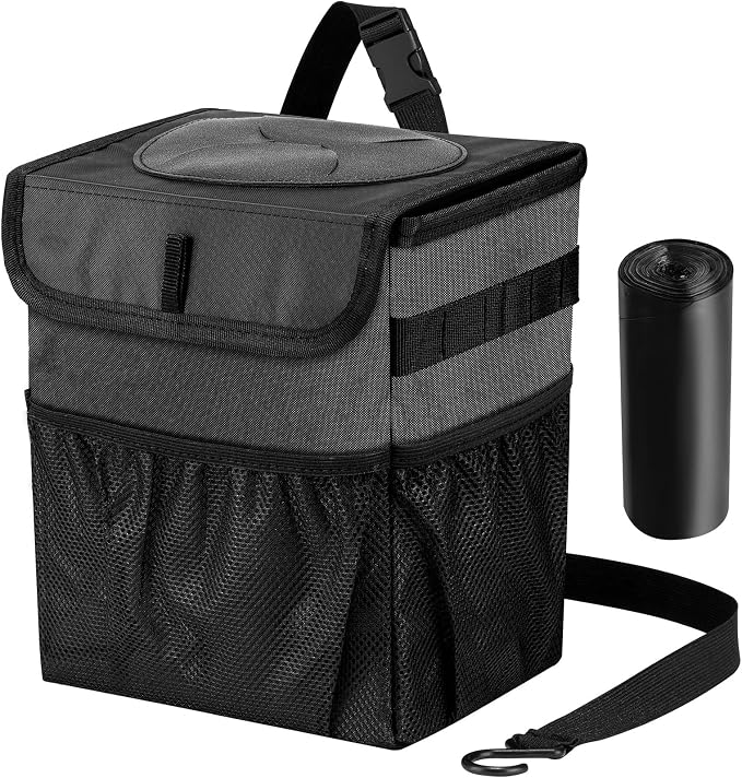Car Trash Can Foldable Garbage Bin Leakproof 2.3 Gallons Car Trash Bag Black