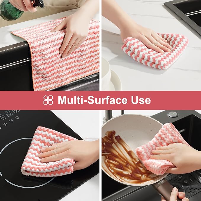 108 Packs Microfiber Cleaning Cloths, 10" x 10" Reusable Kitchen Towels, Lint-Free Cleaning Rags, Super Absorbent Cleaning Cloths for Kitchen, Car, and Household Cleaning, Pink