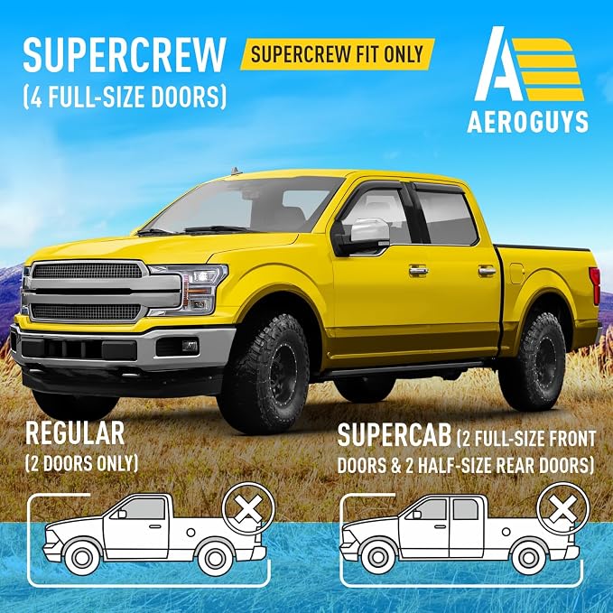 Extra Durable Window Deflectors Tape-On Window Visors Rain Guards Fit for Ford F150 2015-2026 SuperCrew, Sun Visors, Wind Vent for Shades, Exterior Car Accessories - 4pcs. AG0050