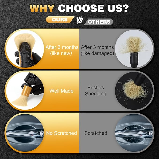 MVEQRRN 7PCS Car Detailing Brush Set,Boars Hair Detail Brush Kit(Gold) | Ultra Soft No Scratch, Car Dust Brush, Interior Detailing Brushes Kit, Detail Brushes Car Detailing for Interior Exterior