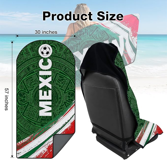 Car Seat Cover Towel, Universal Fit Front Seat 57 x 30 Inch Non Slip Soft Waterproof Absorbent instantly Sweat Protector, for Gym Workout, Swimming, Beach, Soccer, Pet travel (Mexico Soccer Style)