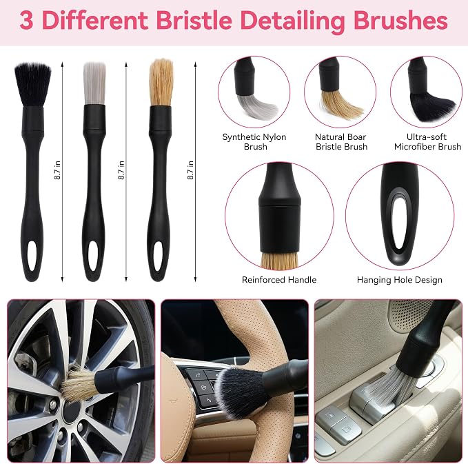 Car Interior & Glass Cleaning Kit, 16Pcs Car Detailing Kit - Car Duster Brushes & Detailing Supplies, Interior Car Cleaner with Windshield Cleaner Tool, Vent Brush & Microfiber Towel, Storage Bag