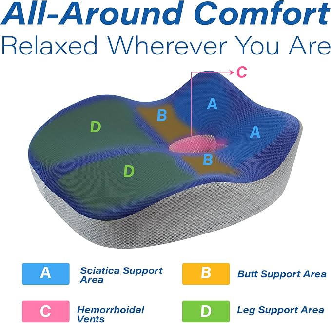 Car Seat Cushion for Driving, Car Seat Pillow for Short Drivers | Ergonomic Memory Foam Seat Cushion for Pain Relief, Adult Booster Seat for Car, Butt Cushion for Car, Truck, Blue&Gray