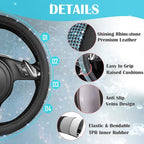 Mint Diamond Black Leather Steering Wheel Cover, Bling Blue Crystal Rhinestones Universal Fit 14"1/2-15" Crystal Glitter for Women Sparkle Girl Fit Suvs,Vans,Sedans,Cars,Trucks, Mint Diamond