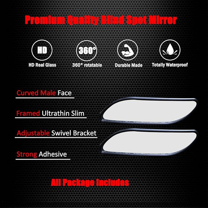 Blind Spot Mirror, HD Glass ABS Housing Convex Wide Angle Rearview Blind Spot Car Mirror for Car SUV and Truck (Framed, Medium, Pack of 2)