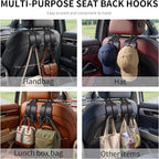 4 Pack Headrest Hooks for Car, Universal Leather Car Seat Back Hooks for Purses and Bags, Durable Car Purse Holder & Backseat Organizer Hanger for Handbags, Grocery Bags, Coats, Accessories, Black