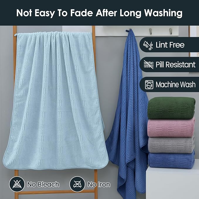 Microfiber Bath Towels, Large Bathroom Towel for Adult, Pack of 2, 30" x 60", Soft, Super Absorbent and Fast Drying, Use for Hair Wrap, Sport, Fitness, Yoga, Diamond Cross Grid Olive-Green
