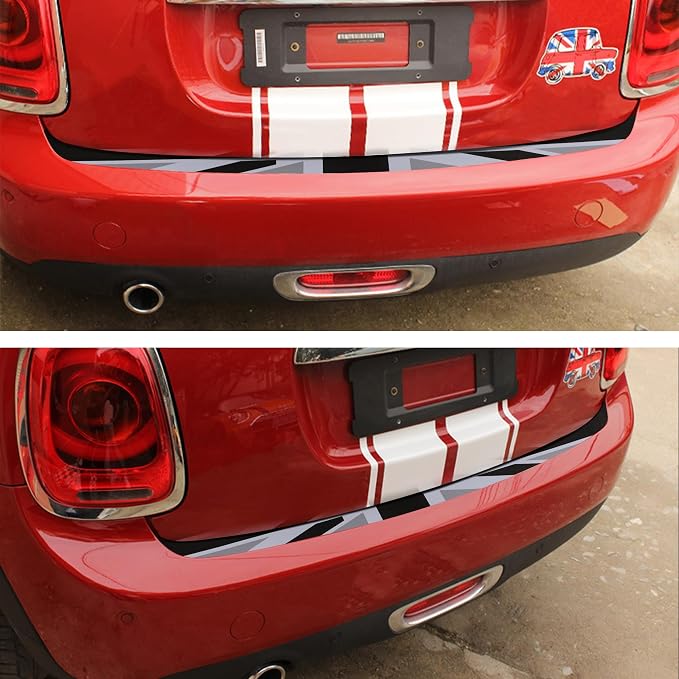 Rear Bumper Protector Sticker Compatible with Compatible with Mini Cooper F56 F55 R55 Anti-Collision Strip Trunk Threshold Decal Car Trunk Door Edge Vinyl Sticker Decoration for Car (Gray Flag)