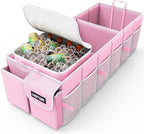 Trunk Organizer, Sturdy Foldable with Cooler for Car & SUV, 3 Compartments, Pink, 30.90”×12.60”×10.63”