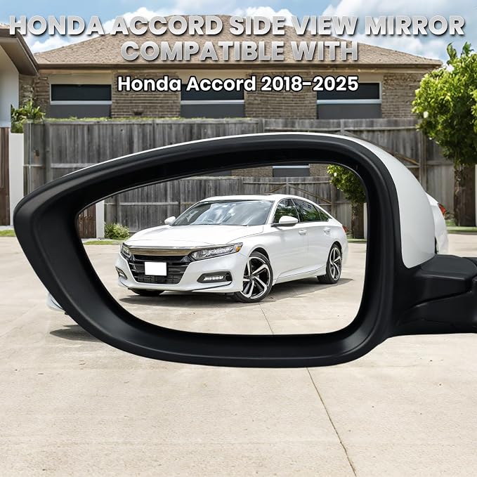 Left Driver Side Mirror Compatible with Honda Accord LX Sport 1.5T 2018-2025 Power Glass | Non-Heated | Paint to Match Repalces HO1320328 76258-TVA-A02 (3Pins-White)