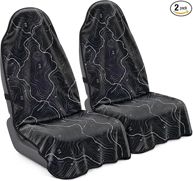 Car Seat Towel Cover 2 Pack for Front Seats, Sweat Absorbent Car Seat Protector with Non-Slip Backing, Waterproof Towel Car Seat Covers for Runners, Gym, Swimming, Beach, Pets, Trail Map