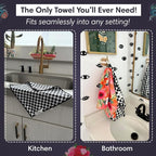 crae. Microfiber Hand Towel & Washcloth Set of 2 - Double-Sided, Waffle Weave, Super Absorbent, Lint-Free, Fast Drying - for Bathroom, Kitchen, Car, and Window Cleaning (Pia & Fonnie - Black/Pink)