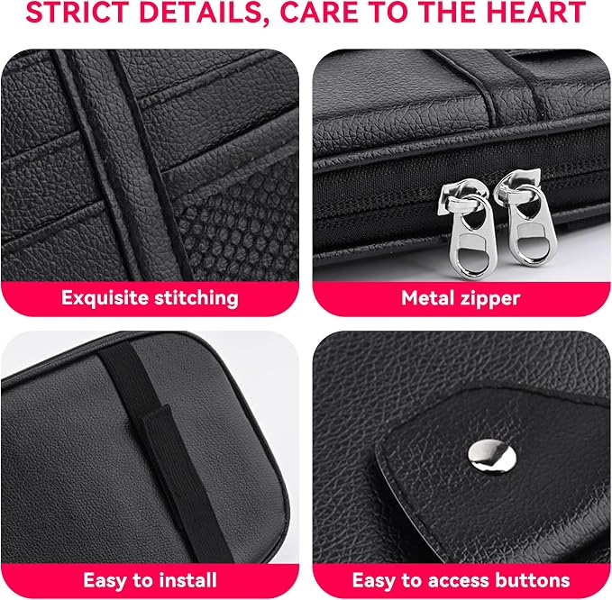 Car Sun Visor Organizer, Multi-Pocket PU Leather Sunglass Holder and Storage Pocket with Net Zipper, Card Sleeve Pocket Organizer, Auto Interior Accessories for Vehicle, Truck, SUV (Gray)
