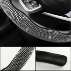 Diamond Bling Car Steering Wheel Cover with Crystal Rhinestones,3PCS Segmented Steering Wheel Protector,Universal for 99% Cars for Women(Black with White Diamond)