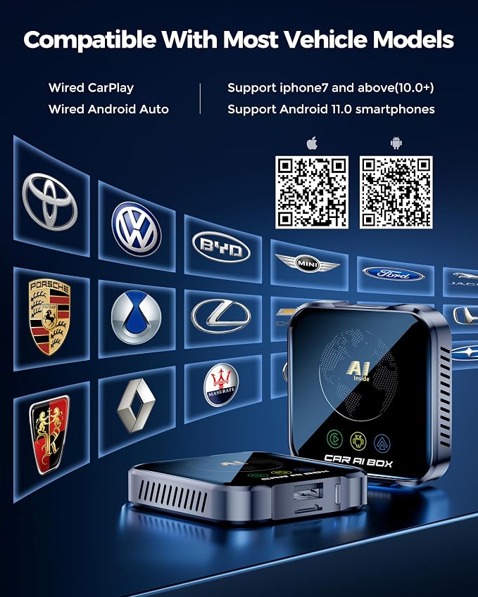 Magic AI Box Wireless CarPlay Adapter, Fast Car Video Box Plug & Play, Easy Setup, Supports Netflix/YouTube/TF Card Streaming Equalizers and More for OEM Wired CarPlay/Android Auto Cars(Charcoal Gray)