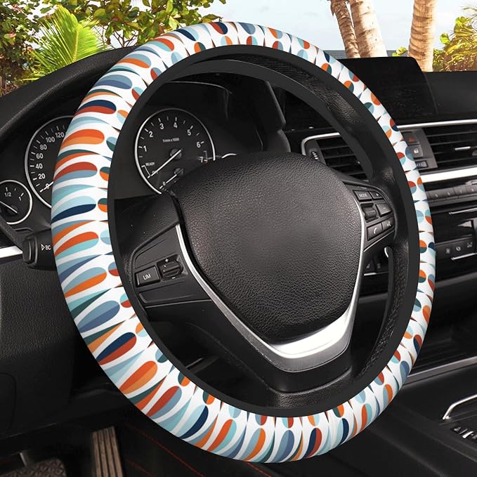 Colorful Water Drop Car Steering Wheel Cover, Non-Slip Absorbing Sweat Car Wheel Cover Accessories for Men Women,Universal 15" Fit Auto SUV Vans Trucks