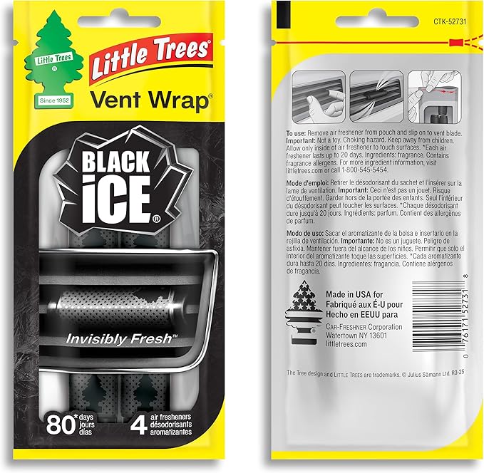 Car Air Freshener | Vent Wrap Provides Long Lasting Scent, Invisibly Fresh | 16 Air Fresheners | Black Ice