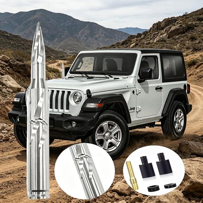 5.5 Inch Bullet Silver Spiral Truck Antenna, Rustproof Aluminum Alloy Short AM FM Radio Antenna, Easy Install OEM Replacement Antenna for Ford F Series, Dodge RAM, Chevy Silverado GMC Pickup Truck