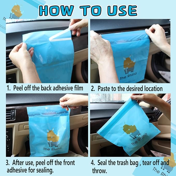72pcs Car Trash Bags Easy Stick-On Disposable Portable Car Garbage Bags, Waterproof Leak Proof Barf Vomit Bags, Self Adhesive Cleaning Bags for Cars, Bedrooms, Bathrooms, Offices, Kitchens - Pattern B