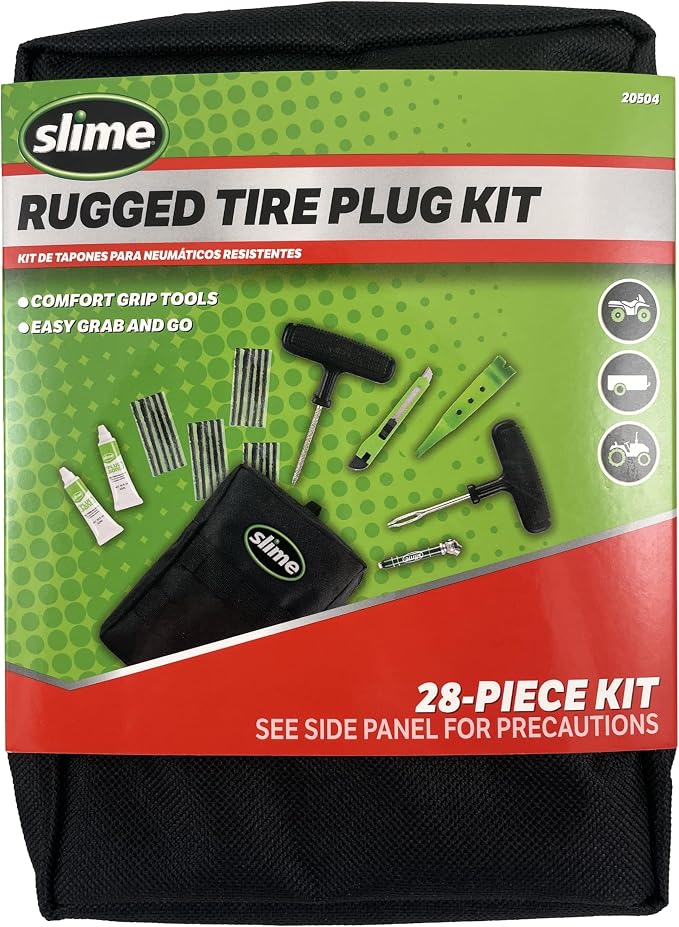 Rugged Tire Plug Kit 20504 Quick & Easy Repair for Flat Tire Puncture, Ideal for ATVs, wheelbarrows, Lawn mowers and Other tubeless Off-Road Tires, 28-piece kit