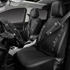 Leather Bling Seat Covers Full Sets 16 pcs, Bling Diamond Car Accessories Set for Women, Sparkly Rhinestone Steering Wheel Cover, Glitter Cute Car Interior Sets for Women Girl, Black Diamond