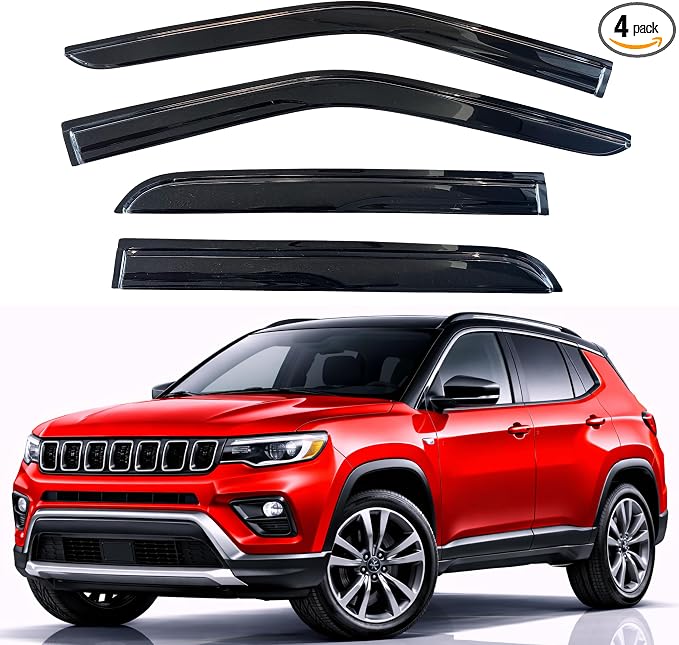 KPY Rain Guards Fit for 2017-2026 Jeep Compass, Out-Channel Window Visors Vent Wind Deflectors 4PC, Car Accessories for 17-26 Compass