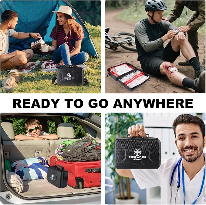 410 Piece Waterproof Hard Shell First Aid Kit for Home, Car, Travel, Camping, Truck, Hiking, Sports, Office, Vehicle & Outdoor Emergencies - Emergency Medical Kits (Black)