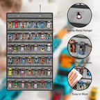 Toy Car Storage Organizer Hanging Toy Wheels Cars Holder Matchbox Cars Display Case with 42 Clear Pockets (One Side-Grey)