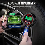 12PCS Digital Tire Pressure Gauge with Inflator, 250 PSI, Heavy Duty Air Compressor Attachments with Storage Bag, Tire Gauge with Brass Air Chuck and Rubber Hose for Vehicles and Inflatables