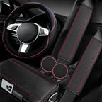 6 PCS Car Steering Wheel Cover Set, Microfiber Leather Steering Wheel Covers Universal 14.5-15 inch, Center Console Cover, Seat Belt Cushion, Cup Holder Coaster, Car Accessories Set Pink