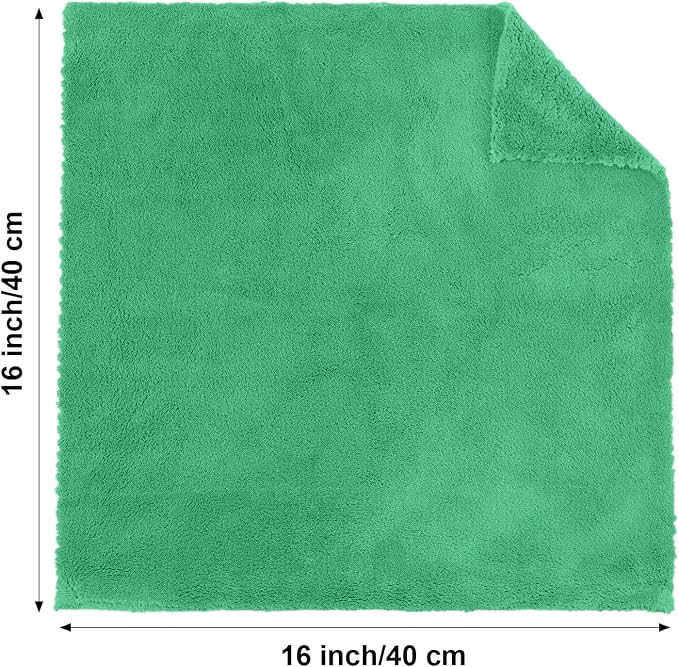 30 Pcs 16 x 16 Inch Edgeless Microfiber Plush Towels for Cars Detailing Drying Wash Polishing Absorbent Cleaning Cloths, 500 GSM (Grass Green)