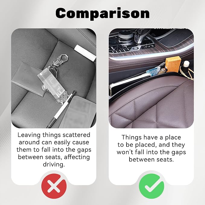 2PCS Car Seat Gap Filler Organizer, Multifunctional Seat Side Gap Filler Between Seat and Console, with Organizer & Hook Function for Avoiding Dropped Items, Universal Fits (Black)