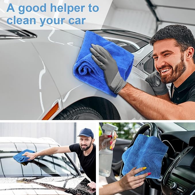 20 Pcs 16 x 16 Inch Edgeless Microfiber Plush Towels for Cars Detailing Drying Wash Polishing Absorbent Cleaning Cloths, 500 GSM (Dark Blue)