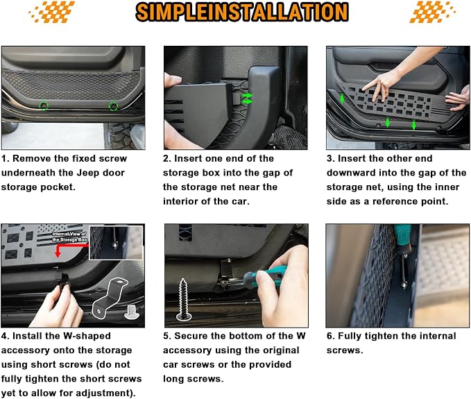 Metal Front & Rear Door Storage Box Pockets Door Side Insert Organizer with Cup Holder Compatible with 2018-2024 2025 Jeep Wrangler JL JLU & 2020-2024 2025 Gladiator JT Interior Accessories, 4pcs