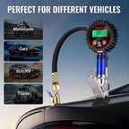 12PCS Digital Tire Pressure Gauge with Inflator, 250 PSI, Heavy Duty Air Compressor Attachments with Storage Bag, Tire Gauge with Brass Air Chuck and Rubber Hose for Vehicles and Inflatables