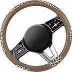 Steering Wheel Cover - Made with PVC Leather and Leopard Fabric - Universal 14 1/2 inches to 15 inches for Most Automotive Steering Wheel - Cheetah Print -Beige