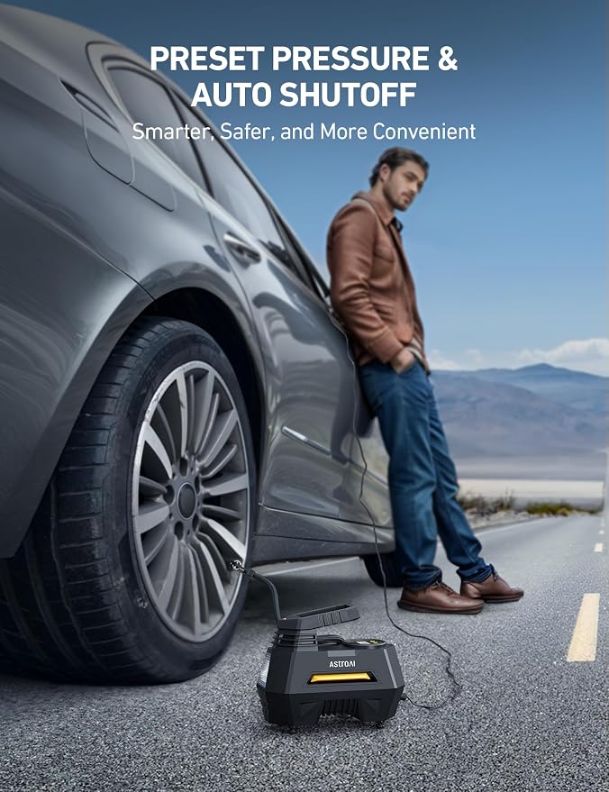 AIRUN H1 Tire Inflator Portable Air Compressor,Fast Inflation Electric Air Pump for Car Tires-Car Accessory,9.8Ft Cord-12VDC-Powered Auto Shut-Off with Digital Pressure Gauge,LED Light,Yellow