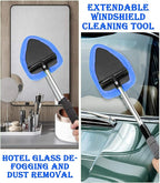 Car Windshield Cleaner Tool with Reusable Microfiber Pads Extendable Handle(1, Blue)