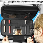 Car Sun Visor Organizer with Zipper Pockets PU Leather Storage Bag with Elastic Straps and Glasses Clip Sunvisor Organizers for Car SUV Truck