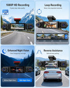 4 Channel 360° Dash Cam, 1080P FHD Front and Rear Camera for Cars, 8 Non-Glare Night Vision Lights, Loop Recording, Reverse Assistance, 3.16" IPS Screen, Interior Monitoring
