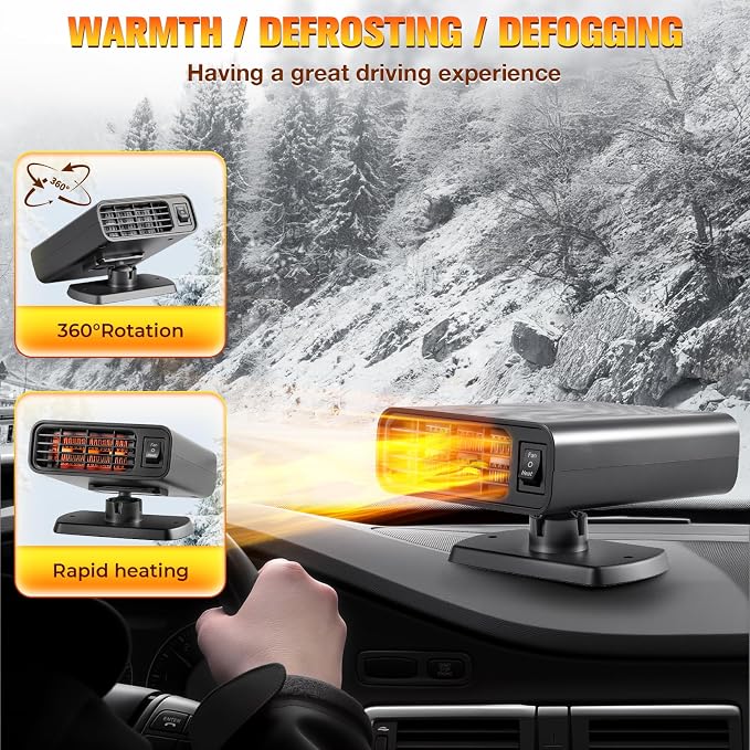 Portable Car Heaters for Vehicle, 2026 New Upgrade 12V Car Heater, 2 in 1 Defroster Defogger with Fast Heating, Plug in Cigarette Lighter for Car, SUV, Truck