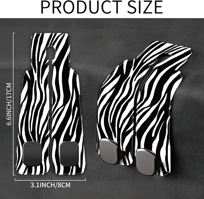 Purse Hook for Car Abstract Black Zebra 1 Pack Headrest Back Seat Hook Premium Leather Double Metal Hanger Storage Pack Bag Purse Holder Car Interior Accessories