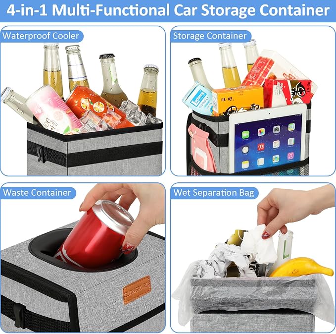 Car Trash Can Bin for Back Seat Leak Proof, Cute Car Trash Bag Hanging, Vehicle Trash Can for SUV Truck Van, Automotive Garbage Cans Front Seat Grey