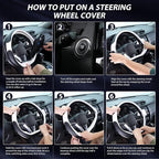 Flat Bottom Steering Wheel Cover, D Shaped Car Wheel Cover 14 1/2-15 in. (37-39 cm), Black White Microfiber Leather