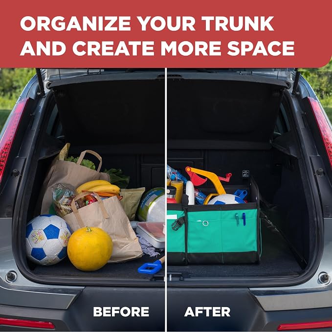 Teal Car Accessories Trunk Organizer Premium Multi Movable Compartments Collapsible car organizer, trunk organizer for Car, Suv, Automotive, gifts (Large Capacity)