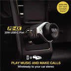 BTFMPD3SR FM Bluetooth Radio Transmitter for Car, Hands-Free Kit with Dual USB Charging Ports, 12W USB-A + 20W Fast Type-C Car Charger, Wireless Adapter for Calls, Siri and Google Assistant