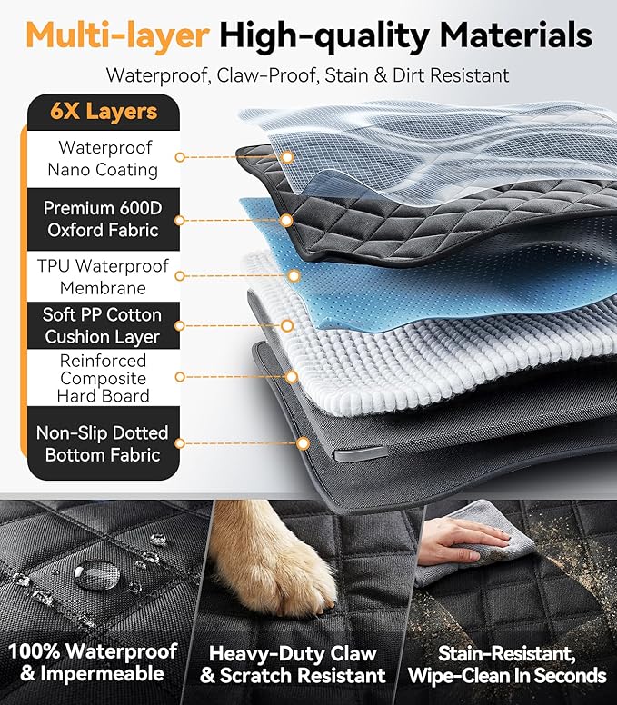 Dog Seat Cover for Backseat, [Ultimate Safe, Comfortable and Large Space] Waterproof 600D Heavy Duty Dog Car Hammock, Release Passenger Seats, Fits Sedan/SUV/Truck, Large Dog Friendly, L