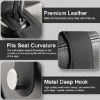 Leather Car Seat Storage Hanger, 2 Pack, Stylish Seat Organizer Hooks for Purses, Bags, Coats, Umbrellas, Black