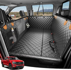 Heavy-Duty Dog Truck Seat Cover, Flat Solid Back Seat Extender for Multi Large Dogs, Hard Bottom Supports 450 lb, Waterproof Hammock Protector, XL for Full-Size Crew Cab Trucks & SUVs, Matte Blk